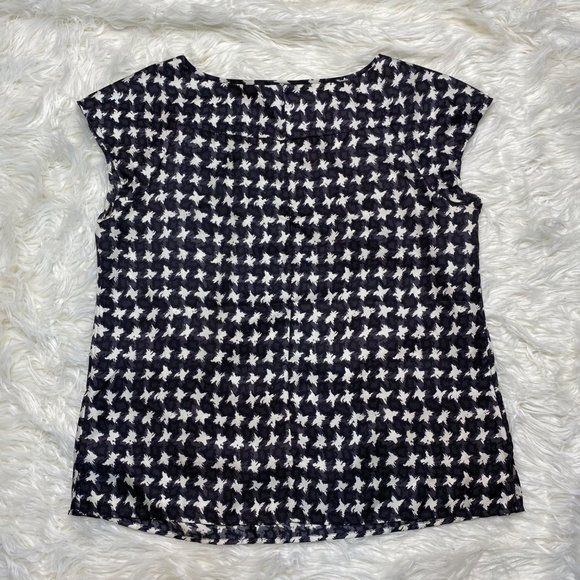 Talbots Women's Houndstooth Pattern Cap Sleeve Top Shirt Black White Size 8 - Picture 3 of 9